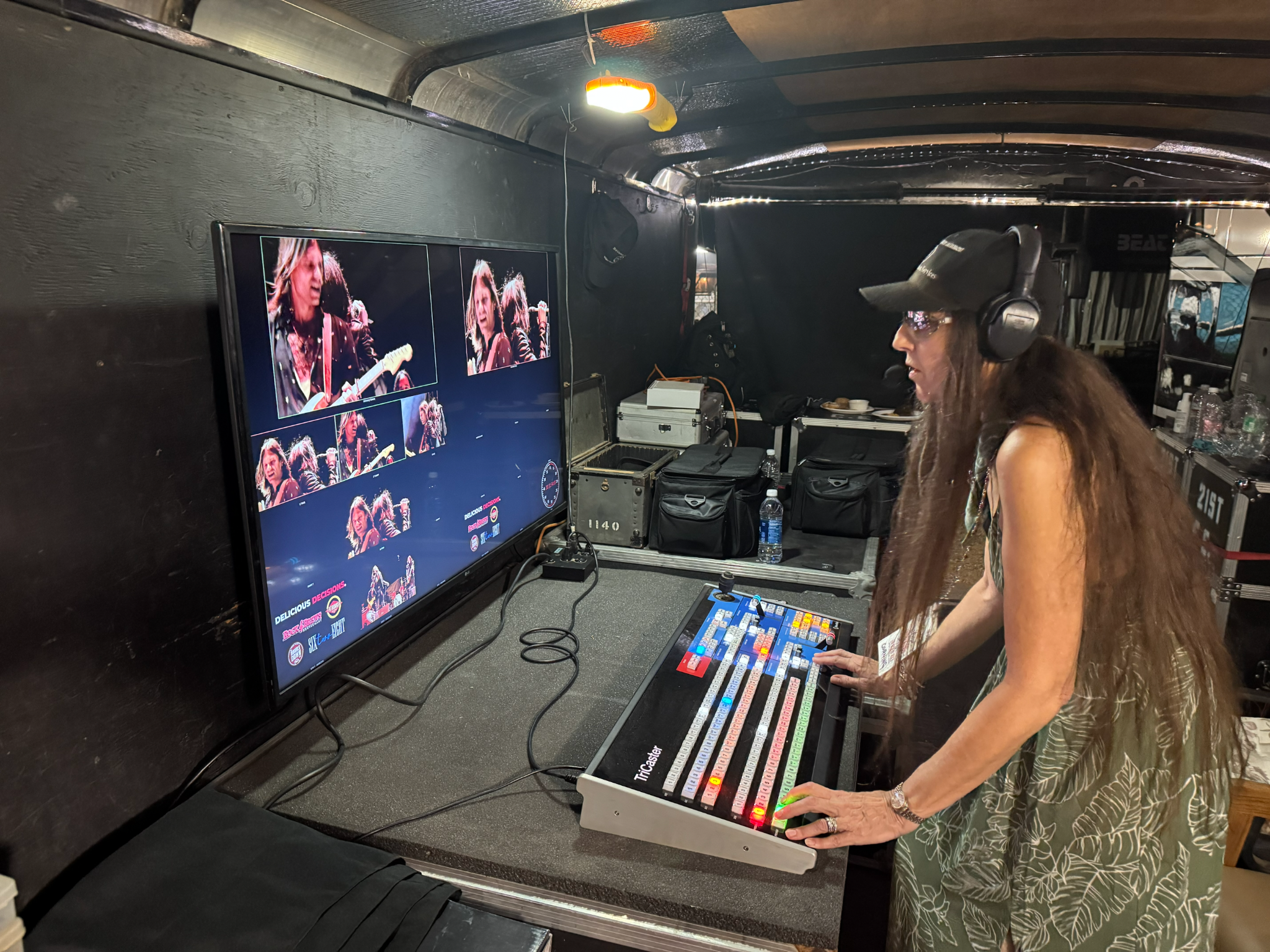 Debbie Madrid operating the live video switcher during a Godsmack concert at Rolling Hills.